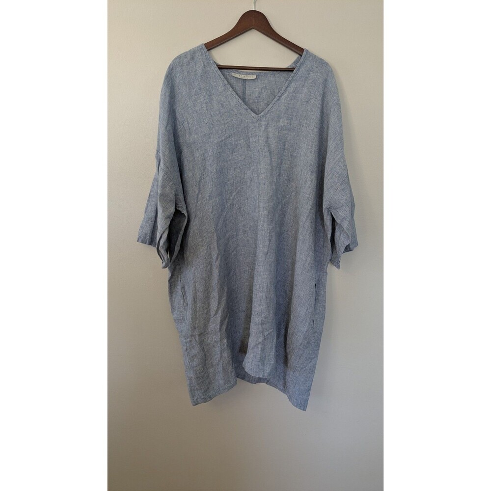 Bryn Walker Linen Tunic Dress 2X Lagenlook Relaxed Minimalist Coastal Blue NWOT